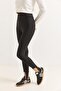 Black Stretchy Textured High Waist Slim Fit Yoga Leggings with Foot Loop Detail - 2