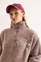 Light Brown Welsoft Soft Textured Stand Collar Zipper Detailed Embroidered Sweatshirt - 5