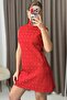 Red Woven Fabric Half Turtleneck Sleeveless Mini Dress with Stone Print Detail - 4