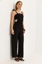 Black Aerobin Flexible Textured Square Neckline Elastic Waist Comfortable Cut Slopet Jumpsuit with Front Pockets - 3