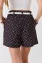 Bitter Brown Woven Fabric High Waist Comfortable Cut Polka Dot Belted Pleated Mini Shorts - 4
