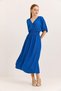 Saks Blue Flexible Textured Double Breasted Collar, Gipeli Waist, Comfortable Cut, Half Sleeve Midi Dress - 4