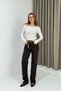 Brown Denim Fabric Jeans with Elastic Waist and Adjustable Tube Leg, Detailed with a Foulard Detail