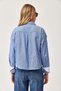 Navy Blue Striped Poplin Stretch Fabric Shirt with Collar, Cuff and Pocket Garnish, Long Sleeve Shirt - 4