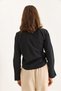 Black Woven Fabric Double-Breasted Collar Long Sleeve Classic Cut Shirt with Side Belt - 5
