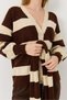 Brown Knitwear Soft Textured V-Neck Relaxed Fit Scarf Detailed Buttoned Striped Cardigan - 5