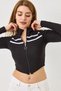 Black Stretchy Fabric High Neck Double Stripe Zipper Front Long Sleeve Slim Fit Knitted Blouse - 4