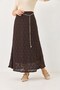 Brown Lace Knitted Fabric Regular Waist Belted A-Line Lined Comfortable Fit Skirt - 4