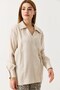 Beige Woven Fabric Shirt Collar Long Sleeve Casual Fit Side Tie Detailed Tunic - 3