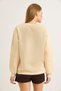 Beige Cotton Crew Neck Drop Shoulder Three Yarns Labubu Embroidered Ribbed Detailed Sweatshirt - 4