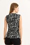 Black and White Ottoman Ribbed Fabric Crew Neck Zebra Patterned Gold Button Detailed Sleeveless Blouse - 6