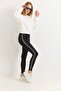 Black Stretchy Textured High Waist Slim Fit Leggings with Silver Glitter Stone Stripe Detail for Comfort - 3