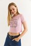 Pink Crew Neck Short Sleeve Comfortable Fit Starfish Printed Crop Knitted T-Shirt - 4