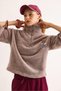Light Brown Welsoft Soft Textured Stand Collar Zipper Detailed Embroidered Sweatshirt - 2