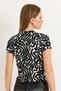 Black Ribbed Knitted Fabric Crew Neck Short Sleeve Flexible Textured Zebra Pattern Blouse - 5