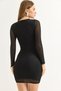 Black Tulle Fabric Slim Fit Lined Long Sleeve Draped Detail Mini Dress - 4