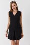 Black Stretchy Textured Zero-Sleeve V-Neck Mini Dress with Belt Detail, Suitable for Daily Use - 4