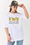 White Stretchy Textured Crew Neck T-Shirt with Side Slits and Garfield Printed Character - 4