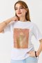White Cotton Textured Crew Neck Short Sleeve Regular Fit Palm Tree Shiny Printed T-Shirt - 2