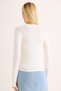 White Stretchy Fabric Crew Neck Long Sleeve Straight Cut Blouse with Finger Loop Detail - 5