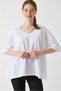 White V-Neck Short Sleeve Off-Shoulder Oversize Wide Cut Loose Fit Knitted T-Shirt - 2