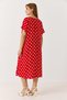 Red Stretchy Fabric Shirt Collar Short Sleeve Polka Dot Comfortable Relaxed Fit Midi Dress - 5