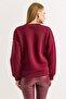 Burgundy Three-Thread Fabric Crew Neck Drop Shoulder Bead Embroidered Detailed Comfortable Fit Sweatshirt - 4