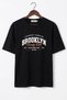 Black Knitted Fabric Crew Neck Short Sleeve Standard Cut T-Shirt with Brooklyn Print on the Front