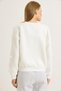 White Three-Thread Embroidered Fabric Crew Neck Sweatshirt with Ribbed Detail and Ribbon Decoration - 5
