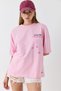 Pink Cotton Textured Crew Neck Drop Shoulder Loose Cut Chest Printed T-Shirt - 3