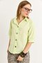 Pistachio Green Linen Textured Three-Quarter Sleeve Shirt with Collar and Wooden Buttons, Relaxed Fit Shirt - 2