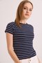 Navy Blue Cotton Lycra Stretch Fabric Crew Neck Short Sleeve Compact Striped T-Shirt