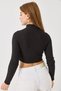 Black Stretchy Fabric High Neck Double Stripe Zipper Front Long Sleeve Slim Fit Knitted Blouse - 5