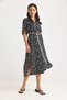 Black Woven Polyester Dress with Elastic Waistband Detail, Slit and Flared Shape