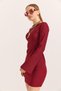 Burgundy Stretchy Textured Turtleneck Spanish Sleeve Backless Slim Fit Knitted Dress - 2