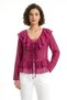 Pink Transparent Textured Long Sleeve V-Neck Blouse with Ruffles and Front Tie