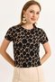 Brown Corded Stretchy Textured Crew Neck Short Sleeve Geometric Patterned Knitted Blouse - 4