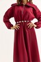 Burgundy Scuba Fabric Semi-Zipper Wide Collar Chain Belt Detailed Long Sleeve Dress - 5