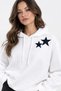 White Cotton Blend Hooded Collar Long Sleeve Sweatshirt with Star Print Detail - 3