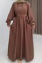 Brown Tencel Unlined Shirt Collar Cuffed Sleeve Buttoned Belted Relaxed Cut Dress - 3