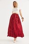 Burgundy Viscose Fabric, Elastic Waist, Comfortable Cut, Wrinkled Look, Textured Long Skirt - 2