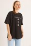 Black Cotton Blend Crew Neck Short Sleeve T-Shirt with Back and Chest Print - 3
