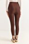 Brown Flexible Textured High Waist Foot-Friendly Practical Cut Yoga Leggings - 4
