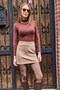 Mink Suede Textured High Waist Straight Cut Mini Skirt with Silver Stone Detail - 5