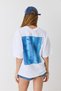 White Stretchy Textured Crew Neck Short Sleeve Oversize Cotton T-Shirt with Printed Back - 3