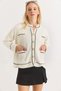 Beige Bearded Flexible Textured Soft Form Garnished and Buttoned Knitwear Cardigan - 3
