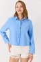 Blue Soft Textured Long Sleeve Shirt Collar Stretchy Fabric Comfortable Fit Short Shirt - 2