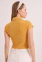 Mustard Knitted Camisole Fabric Polo Collar Short Sleeve Basic Ribbed Crop Form Blouse - 3