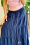 Navy Blue Muslin Fabric, Elastic Waist, Layered Cut, Inner Lining, Comfortable Fit, Long Skirt - 3
