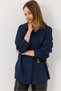 Navy Blue Woven Fabric Shirt Collar Long Sleeve Relaxed Fit Self Belted Buttoned Shirt - 2